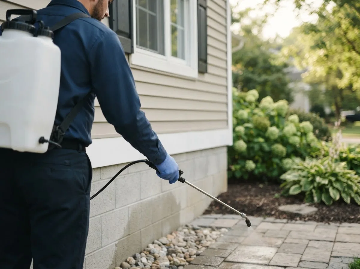Pest control technician inspecting a home in Shasta, CA